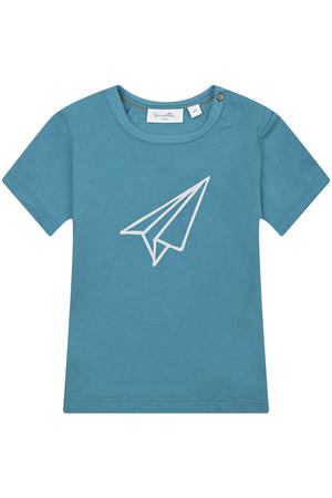 Бирюзовая футболка с принтом "бумажный самолетик" Sanetta Pure