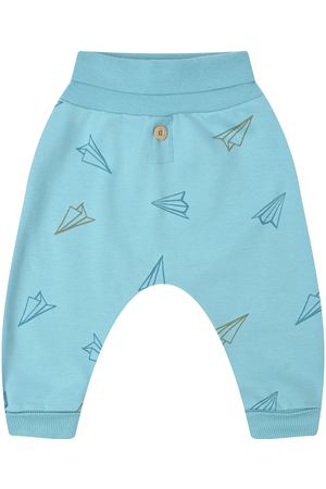 Бирюзовые спортивные брюки с принтом "бумажные самолеты" Sanetta Pure