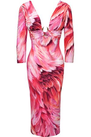 Платье с рукавами 3/4, принт "перья" Roberto Cavalli