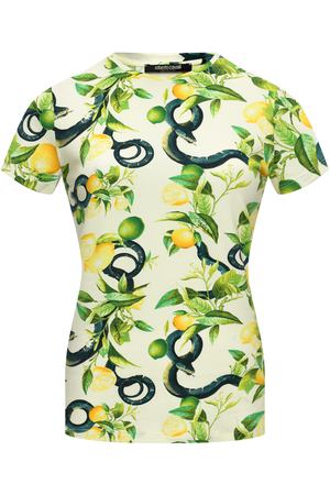 Футболка, лимонный принт, молочная Roberto Cavalli