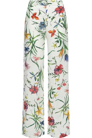 Брюки прямые с цветочным принтом, белые 120% Lino