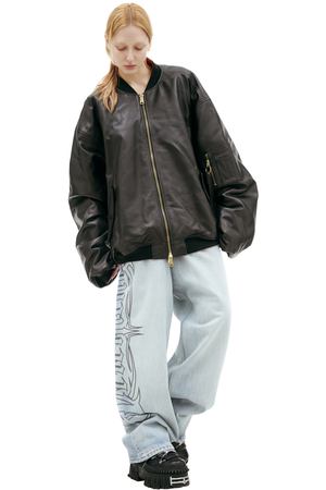 Черный бомбер из кожи